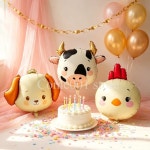 귀여운 농장 동물 포일 풍선 소 병아리 강아지 모양 만화 테마 파티 장식 생일 샤워용 1. Matte Cow Head : 원정직구18호점