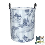 사자 정의 Toile De Jouy 스트라이프 소프트 블루 세탁 바구니 대형 옷 보관 빈티지 파리 장난감 주최자 소년 : 쿠쿠스토어11호