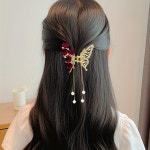 집게핀 인조 진주 술 헤어 클로 클립 레드 로즈 턱 금속 상어 여자 스타일링 액세서리 1 Butterflyflower Single code : 루미나플레이스