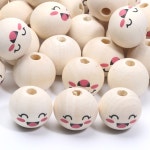우드볼 10pcs 20mm 자연 라운드 나무 구슬 웃는 고양이 스페이서 비즈 수제 공예 보석 만들기 Diy 용품 : 웨이브플레이스몰