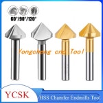 1PCS 6.3mm-50mm 60도/90도 120도 1 플루트/3 HSS 모따기 엔드 밀 커터 비트 : 소로유통N