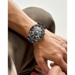 OLEVS 남성 자동 시계 다이아몬드 골격 기계식 럭셔리 셀프 와인딩 달 페이즈 캘린더  14 G6715: Black band & Bl : 아이템루나