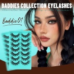 Fyonas, 푹신한 인조 속눈썹 C 컬 스트립 내추럴 룩 10-18mm 고양이 눈 7쌍 위스피 3D 밍크 (배디01) Baddie01 : 블리츠허브001