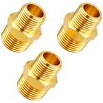Tnuocke 3pcs 1/2 NPT 수컷 x 3/8 솔리드 황동 니플 파이프 피팅 헤비 헥스 스트레이트 커넥터 어댑터 H-041-1/2 NPT-3/8 NP : 스위프트셀링