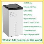 잠금 해제된 글로벌 네트워크 5G CPE WiFi 6 AX3000 무선 라우터 44 MIMO 기가비트 포트 128 사용자 5G NR 4G LTE Cat18 WiFi Sim 모뎀... 
