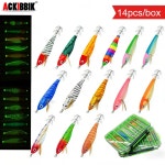 에기 14PCS 수평 10CM 야광 갑오징어 쭈꾸미 루어 낚시 세트 에기14종 대물 남해 14pcsboxJigBait : 로토246
