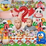 농장 생일 파티 장식 배너 풍선 테이블보 컵케이크 대형 케이크 테이블 커버 세용 1. Farm Birthday 2 year : 쇼핑여기다4호점