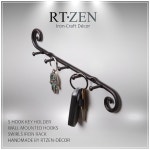 RTZEN 농가 벽용 소형 키 홀더 (클래식 수제 소용돌이 지갑 목줄 - 5개의 마운트 코트 벽 가정 정리함 후크 및 단철 입구용 또는 블랙) 랙 장식... 