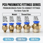 PC6-M5 PC6-01 황동 공압 피팅 6mm 호스 튜브 푸시인 퀵 커넥터 에어 50/100/500pcs : 글로벡스트레이드