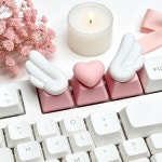 3pcs DIY 오리지널 엔젤 윙스 키캡 귀여운 소녀를위한 크로스 축 크리 에이 티브 핑크 하트 모양의 반투명 기계식 키보드 키캡 : 코지 그루브