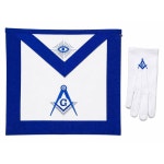 MASONIC MASTER MASON 블루 롯지 앞치마 35 6X40 6CM 14X16인치 스퀘어 나침반 자수 면 장갑 : 디유셀