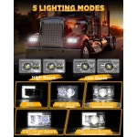 DRL 하이/로 빔 닷이 장착된 Auxbeam 4X6 헤드라이트 4PCS 교체용 H4651 H4652 H4656 H4666 H6545 켄워스 T400 T600 T800 화물기 피터... 