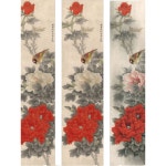 동양화 도안 공필화 모란도 대형 모란 세트 그림 장식화 33X132 4종 원본 화조도 : 원더스냅