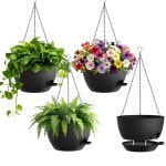 UOUZ 4팩 20 급수 탈착식 자체 배수 8인치 걸이식 식물 3CM 화분 있는 트레이가 8inch 4pa Bla : 바른길가게