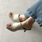 [G1216] 오픈토 민자 미들힐 뮬 슬리퍼 7CM : 새로이클라쓰