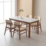 라로퍼니처 리베로 포세린 통 세라믹 원목 4인 세트 식탁+의자4, 1400mm, 화이트 : 라로퍼니처