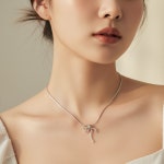실버 925 큐빅 끈 리본 목걸이 : 카와이