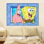 스펀지밥 집게리아 창문 패브릭 포스터 인테리어 뚱이-100×70cm : 유한회사 민핀무역