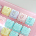 Soulcat 고함량 PBT + PC 투명 레이어 크리스탈 키캡 134키 (쫑긋 고양이 마카롱) : spm