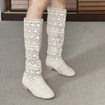 [G2327] 레이스 니트 롱부츠 시스루 펀칭 플랫부츠 : 새로이클라쓰