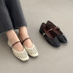 로지 H1042 에나멜 펀칭 네트 2.5CM굽 메리제인 단화 데일리 플랫샌들(2/C) : ROSY CABINET