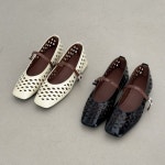 로지 H1042 에나멜 펀칭 네트 2.5CM굽 메리제인 단화 데일리 플랫샌들(2/C) : ROSY CABINET