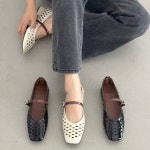 로지 H1042 에나멜 펀칭 네트 2.5CM굽 메리제인 단화 데일리 플랫샌들(2/C) : ROSY CABINET
