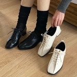 [G4182] 스퀘어토 레이스업 로퍼 낮은굽 데일리 슈즈 : 새로이클라쓰