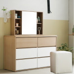 보루네오하우스 아르메 라떼 1200 빅와이드 3단 서랍장 + 수납 거울 + 스툴