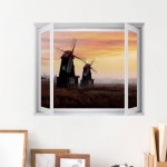 cw797-고요한노을아래의풍차창문그림액자 중형