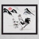 꾸밈 ca592-수묵화산아래닭 창문그림액자