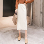 모노위크 H라인 세로골지 슬림 니트스커트