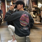 기획무배 겨울 기모 페인팅 지구본 긴팔맨투맨 2컬러