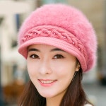 우아한 여성의 겨울 토끼 모피 모자 여성 가을 니트 모자 여성 모자 가을 숙녀 Skullies Beanies