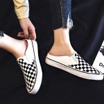 여성 체크 무늬 캐주얼 뮬 슬리퍼 여성 외출