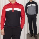 남성 간절기 기능성 배색 사방스판 긴팔 신사 카라 골프티셔츠