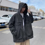 남 루즈핏 오버사이즈 데님셔츠 후드 데님 코트 남 추동 000101594