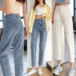 뒷밴딩 스판 데님 면 바지 여성 청바지 데님 배기팬츠