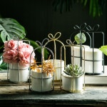 키밍 북유럽 철제 리본 다육이 도자기 화분 받침 골드-소형