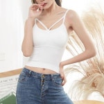 여자 V끈 나시 캡 내장 탑브라 이너웨어 민소매