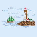 대문닷컴 벽화스텐실 도안 바닷가 등대 MF-3007