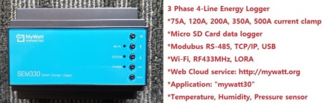 3상 4찬넬 전력측정기 전력측정로거 MYWATT 전력기록계 5년간 CLOUD서비스 옵션 SEM340 SEM450