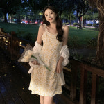 광식 광남 노랑색 잔꽃 플로럴 쉬폰 원피스 디자인 미니멀 프렌치 조거 날씬 플라워 나시