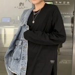 여성 2색 노멀 디자인 트임 루즈핏 라운드 긴팔티