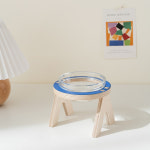 강아지 고양이 원목 물그릇 밥그릇 식기 수반 찹찹이 Small 유리그릇 1개 1개