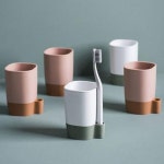 미끄러지지 않는 양치컵 칫솔 홀더 모던 보관함 핑크1P