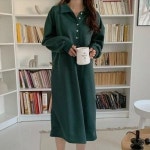 애슬릿 애슬릿 기모 루즈핏 카라 맨투맨 롱 원피스
