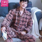 남자홈웨어 잠옷 남성 세트 플란넬 두꺼운 산호 양털 긴 소매 가을 파자마세트 H5889