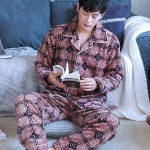 남자홈웨어 잠옷 남성 세트 플란넬 두꺼운 산호 양털 긴 소매 가을 파자마세트 H5889