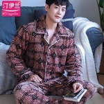 남자홈웨어 잠옷 남성 세트 플란넬 두꺼운 산호 양털 긴 소매 가을 파자마세트 H5889